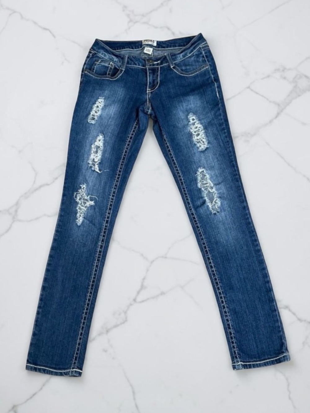 Mudd Medium Wash Distressed Holes Skinny Straight Jeans